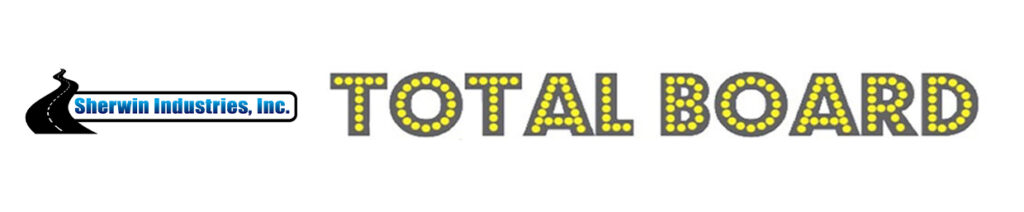 Sherwin Industries, Inc. logo next to the text TOTAL BOARD in yellow dotted marquee lettering.