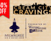 Promotional banner showing '50% OFF' beside Cream City Cravings and Milwaukee Air & Water Show logos on a brick background.