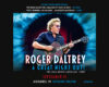 Poster for a Roger Daltrey concert: he’s playing guitar with bold blue graphics, promoting the ‘A Great Night Out!’ tour and a Sept 15 show at Riverside Theater, Milwaukee, WI.