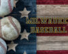 Baseballs on a rustic wooden flag background with the words 'MILWAKEE BASEBALL' in yellow outline lettering.