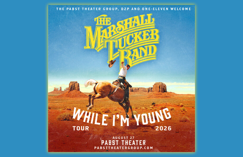 Poster promoting The Marshall Tucker Band 2026 tour, with a cowboy on a rearing horse in a desert setting.