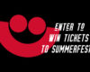 Promotional banner: 'Enter to win tickets to Summerfest' in white bold italics on a black background with a red abstract logo.