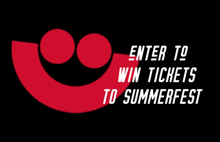 Promotional banner: 'Enter to win tickets to Summerfest' in white bold italics on a black background with a red abstract logo.