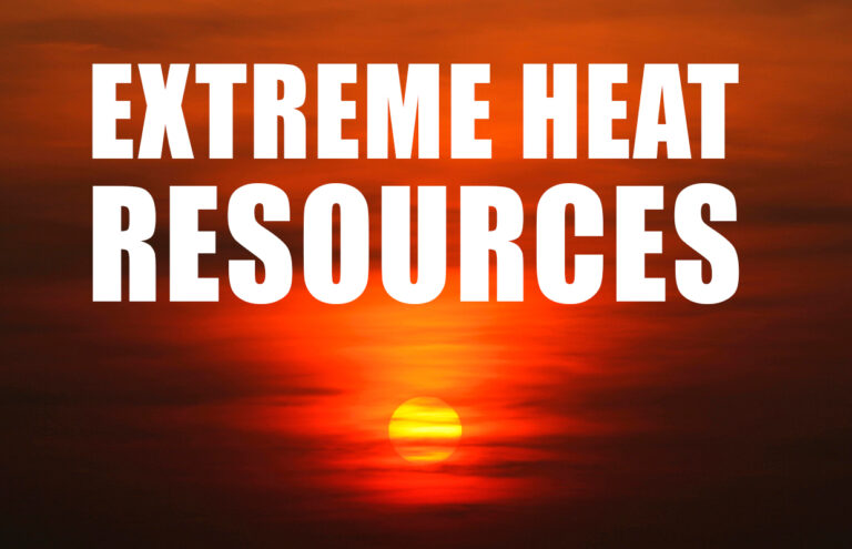 Banner with a blazing sunset background reading 'EXTREME HEAT RESOURCES' in large white letters.