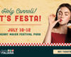Promotional banner for Festa Italiana festival with a woman eating an ice cream cone and a 'Buy Tickets' button.