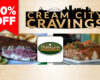 Promotional banner for Cream City Cravings offering 50% off, showing a steak sandwich, a plated dish, and the Mulligans logo.