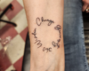 Forearm tattoo with words arranged in a circle; the top reads 'Change,' suggesting a theme of transformation and growth.